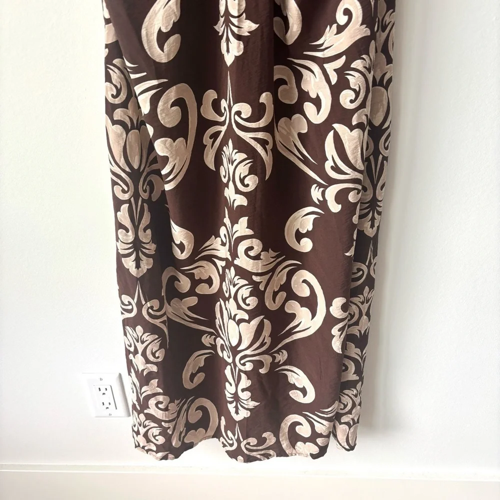 Abercrombie & Fitch Short Puff Sleeve Cutout Maxi Dress Brown Tan Floral Pattern